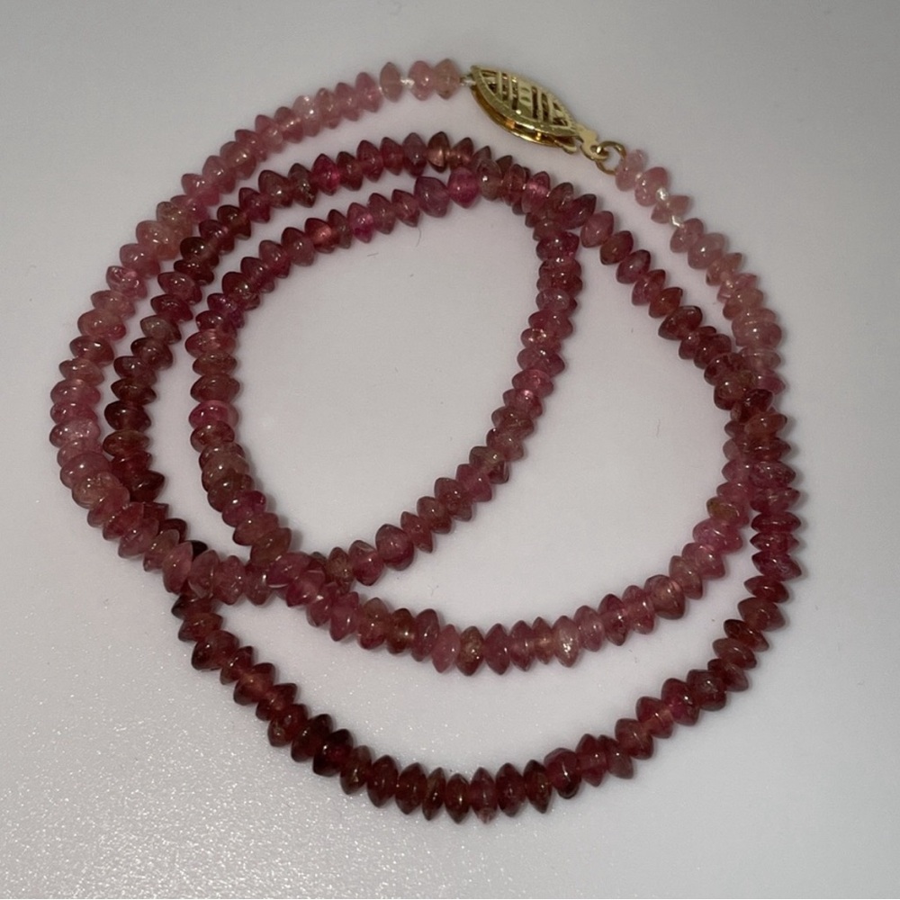 Solid 14K Yellow Gold Natural Pink Tourmaline Bead Necklace